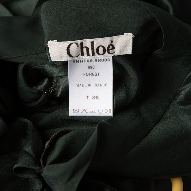 Pre-owned Chloé Forest Green Draped Satin High Low Peplum Crop Top S