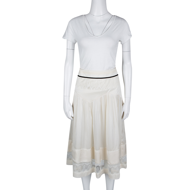 

Chloe Cream Lace Insert Pleated Silk Midi Skirt