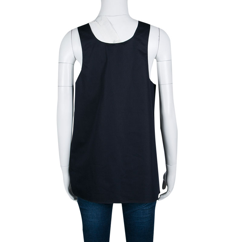 Pre-owned Chloé Navy Blue Woven Cotton Sleeveless Top M