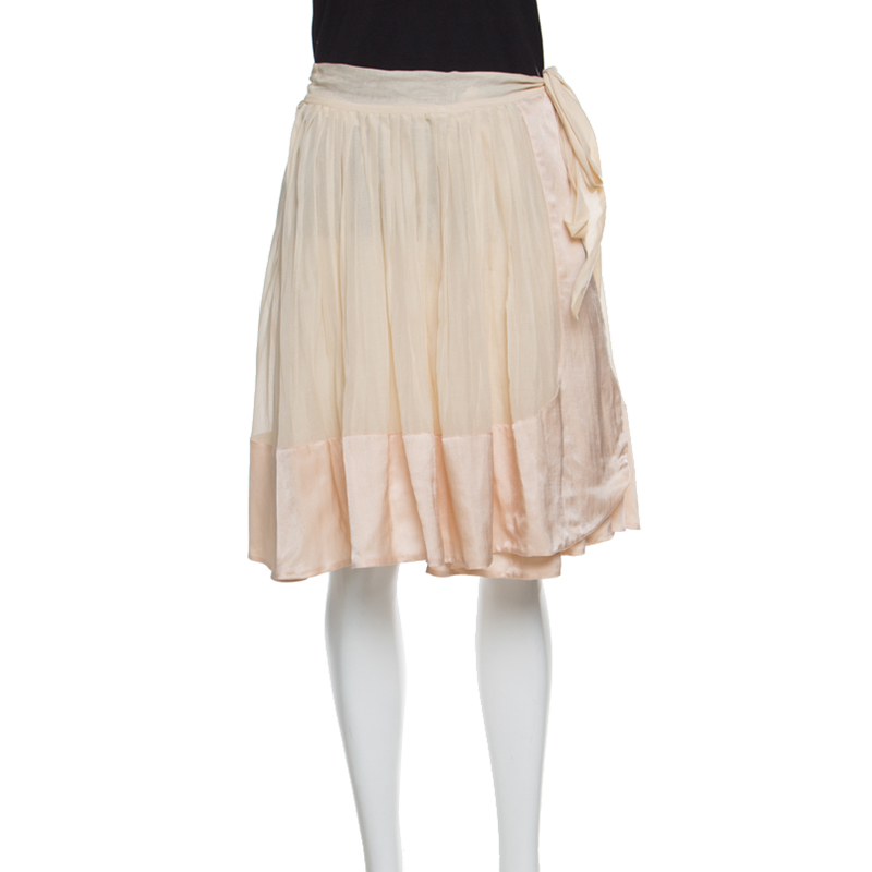 

Chloe Champagne Cotton Satin Trim Detail Pleated Wrap Skirt M, Beige