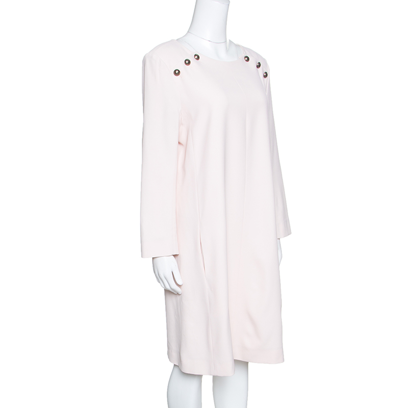 

Chloe Light Powder Pink Gold Shoulder Button Detail Shift Dress