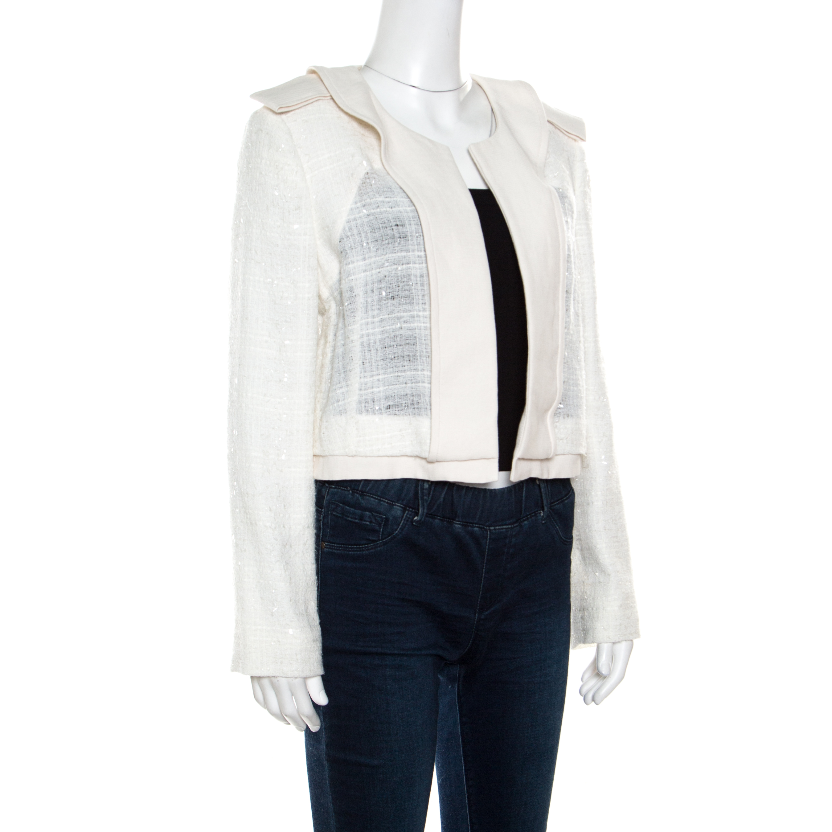 

Chloe Sail White Textured Open Front Jacket