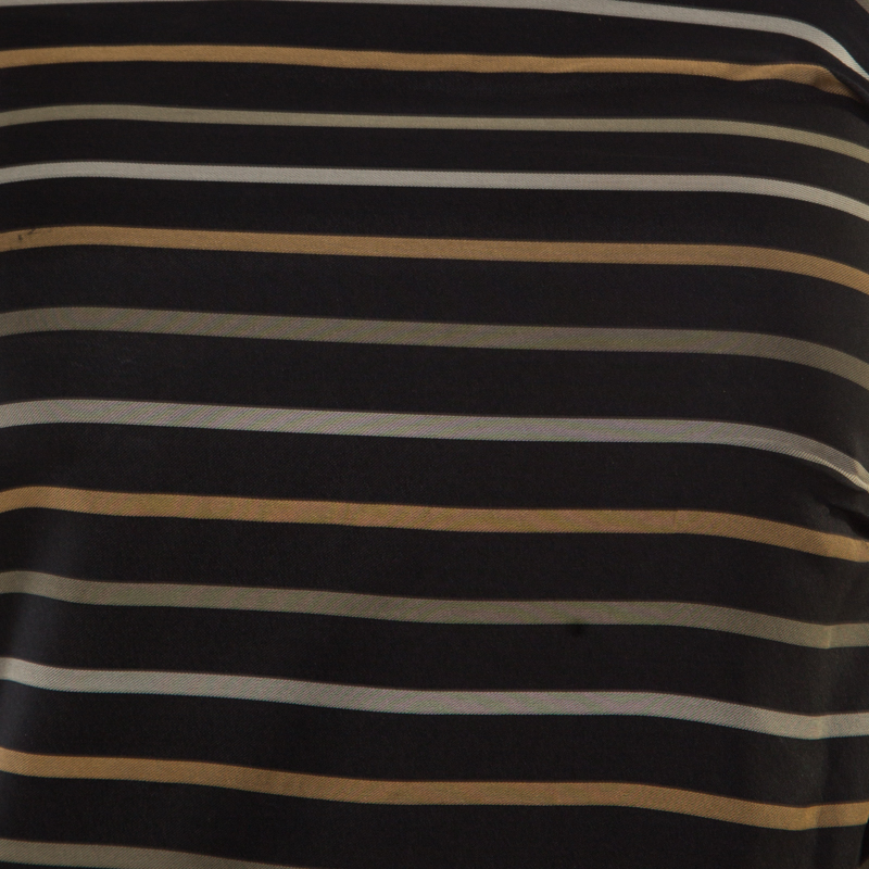 Pre-owned Chloé Noir Striped Silk Asymmetric Draped Detail Lurex Strap Top S In Black