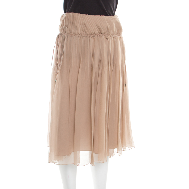 

Chloe Pinky Beige Pleated Silk Chiffon Skirt