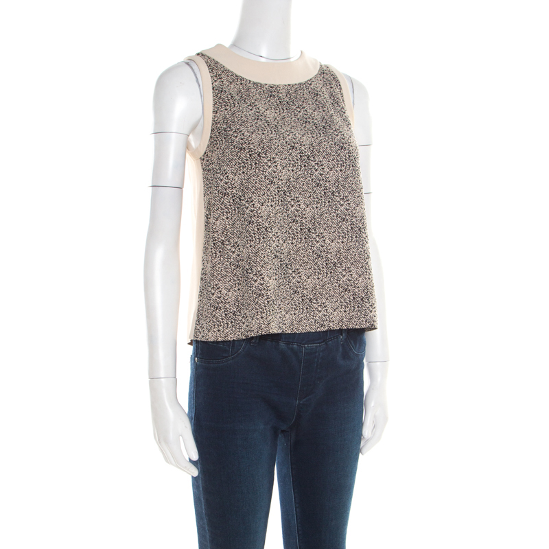 

Chloe Beige Contrast Front Jacquard Paneled Sleeveless Top