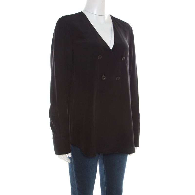 

Chloe Black Silk Crepe Front Wrap Plunge Neck Blouse
