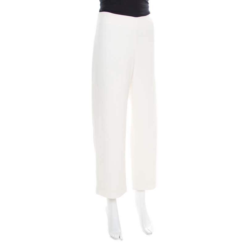 

Chloe Warm White Crepe Tailored Wide Leg Cropped Trousers