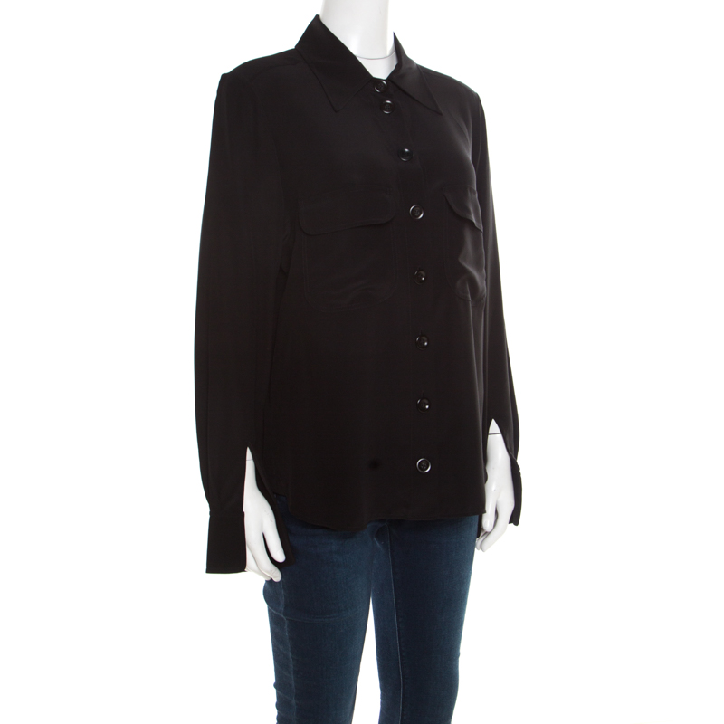 

Chloe Black Silk Crepe Long Sleeve Blouse