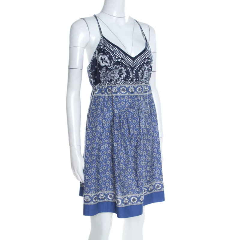 

Chloe Blue and White Floral Printed Cotton Waist Tie Detail Dress