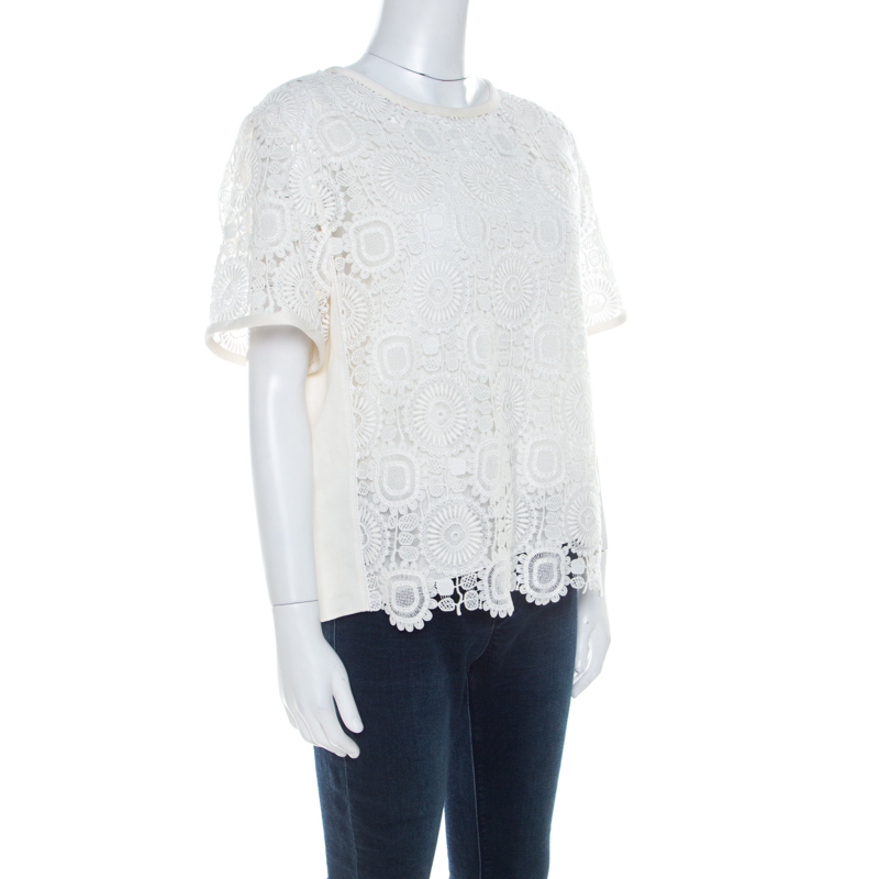 

Chloe Cream Cotton and Linen Blend Lace Front Detail Top