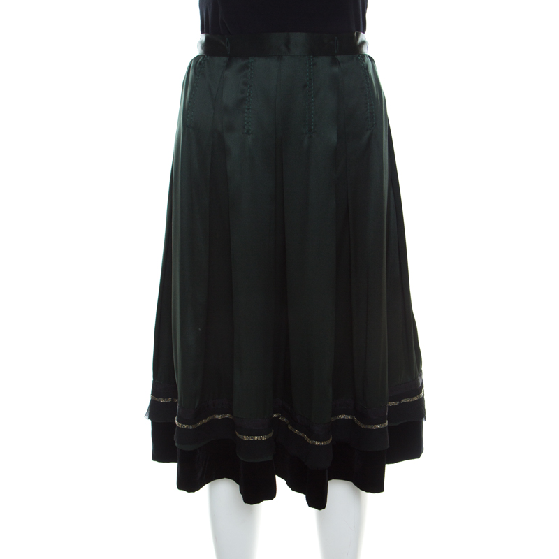 Chloe Forest Green Silk Beaded Trim Pleated Skirt M Chloe | TLC