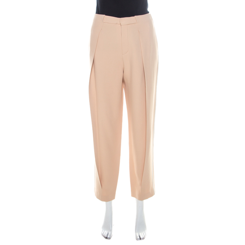 Pre Owned Chloe Pale Pink Crepe Contrast Piping Detail Carrot Fit Trousers M