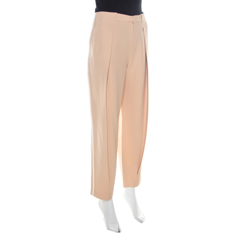 

Chloe Pale Pink Crepe Contrast Piping Detail Carrot Fit Trousers