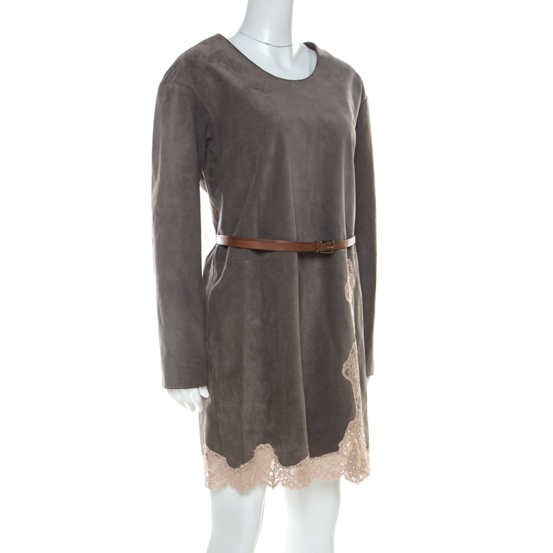 

Chloe Grey Suede & Lace Belted Short Dress