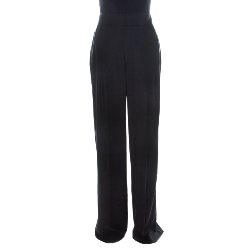 Pre Owned Chloe Black Silk Front Pleat Detial Wide leg Trousers M