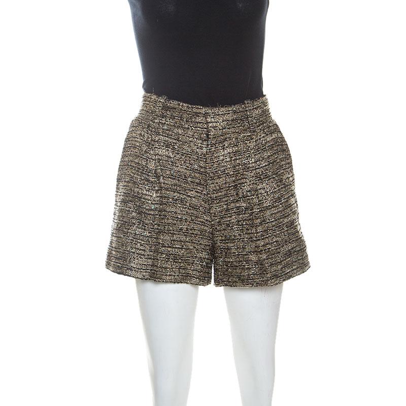Chloe Black & Gold Tweed Shorts S 