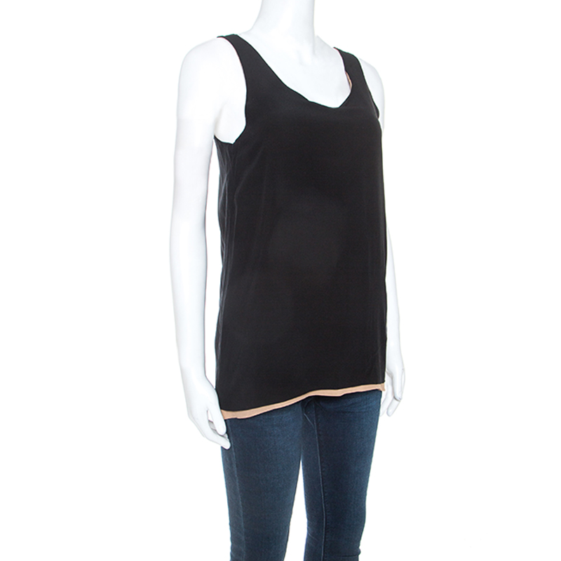 

Chloe Black & Beige Silk Crepe Sleeveless Top