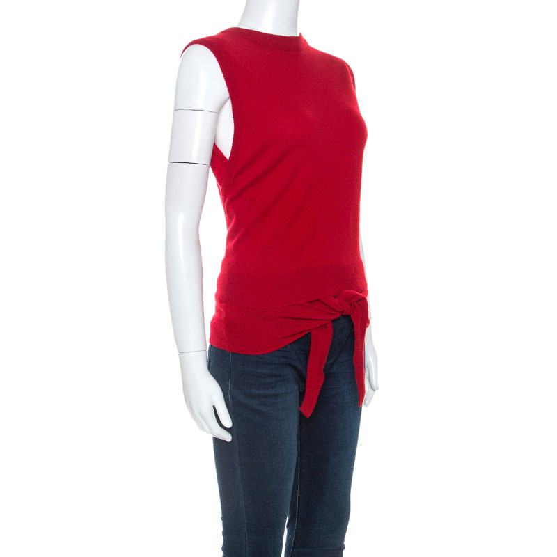 

Chloe Red Cashmere Knit Wrap Around Front Tie Detail Top