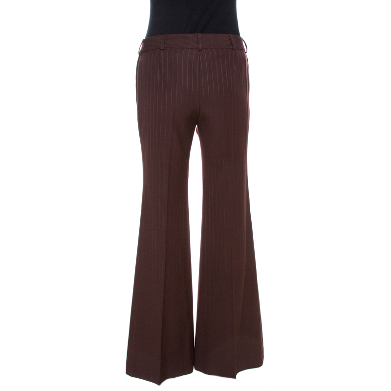 Pre-owned Chloé Brown Striped Wool Wide Leg Trousers S