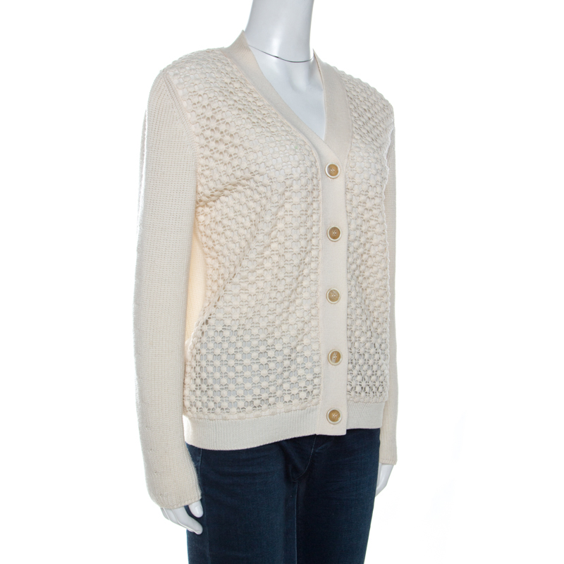 

Chloe Cream Crochet Wool Button Front Cardigan