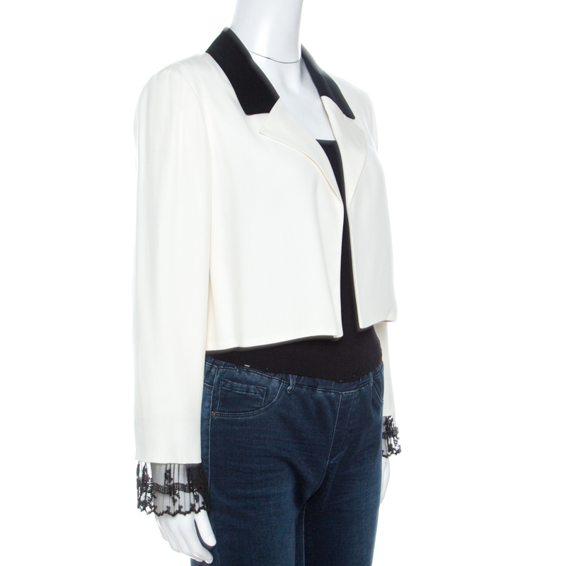 

Chloe Off White Crepe Lace Trim Vintage Cropped Blazer