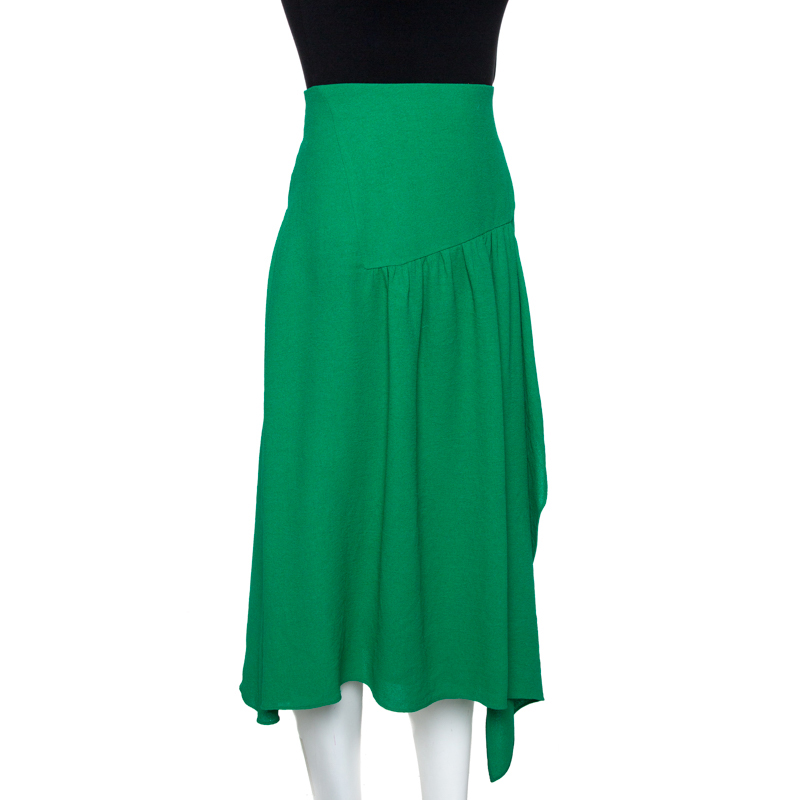 

Chloé Grass Green Crepe Asymmetric Draped Midi Skirt