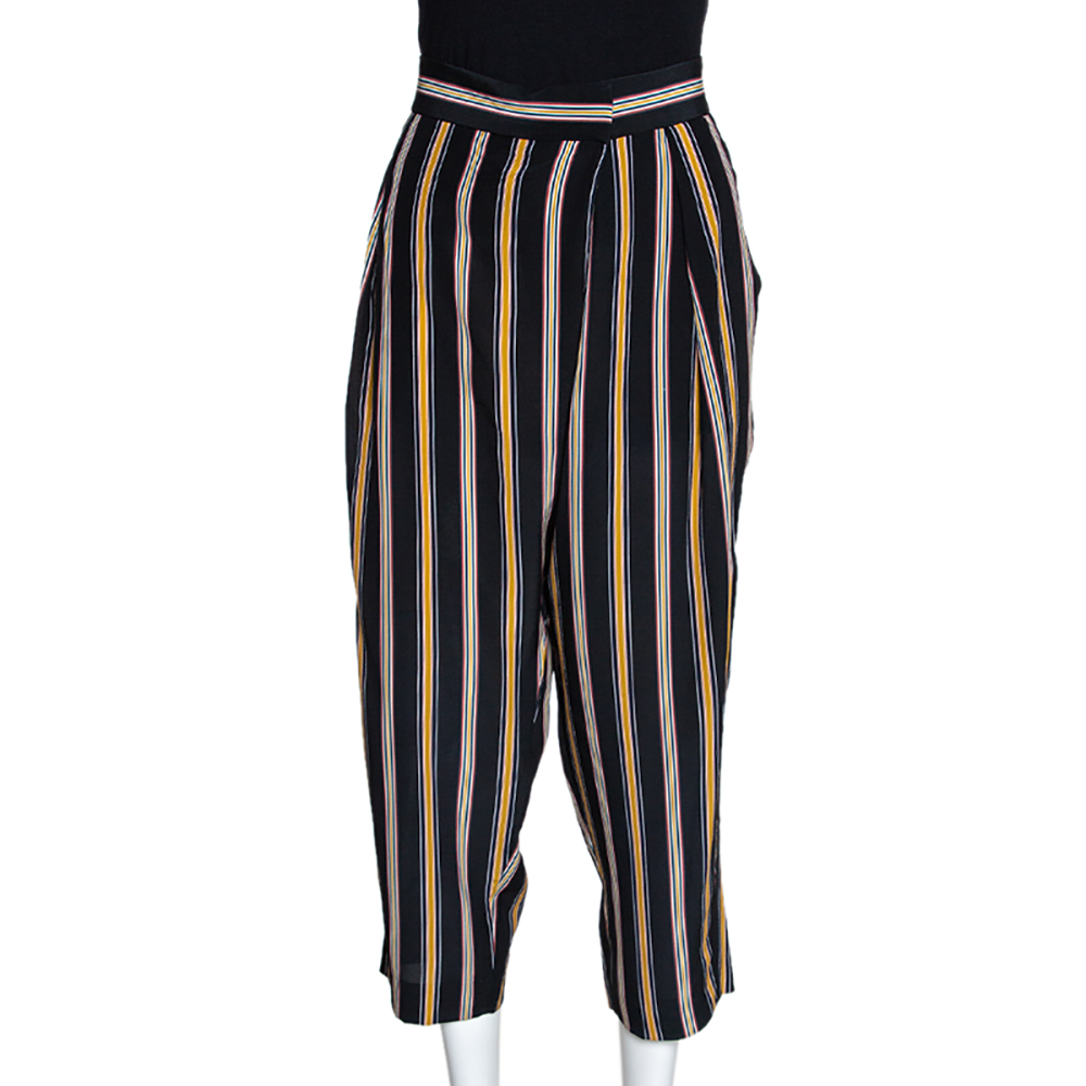 

Chloe Multicolor Silk Rough Striped Cropped Trousers