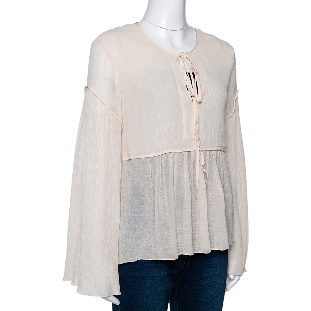 

Chloe Cream Cotton & Silk Crepon Gathered Blouse