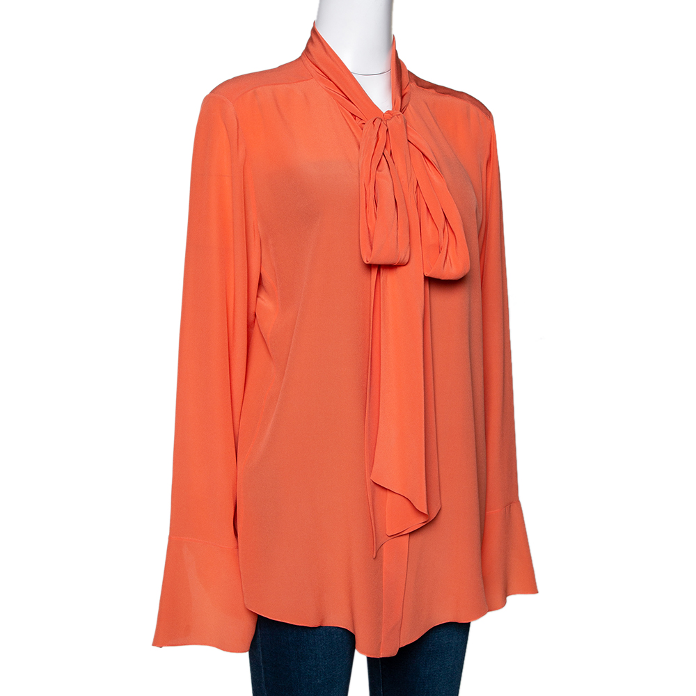 

Chloe Orange Silk Crepe Bow Tie Front Blouse