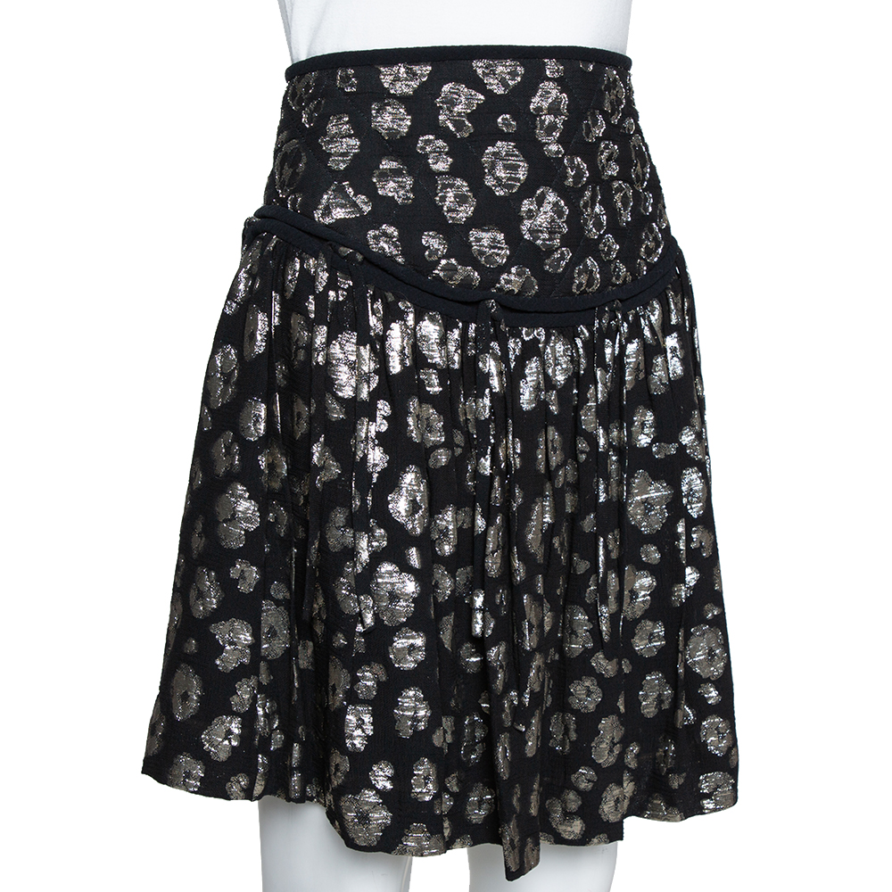 

Chloe Black & Gold Metallic Silk Jacquard Pleated Short Skirt