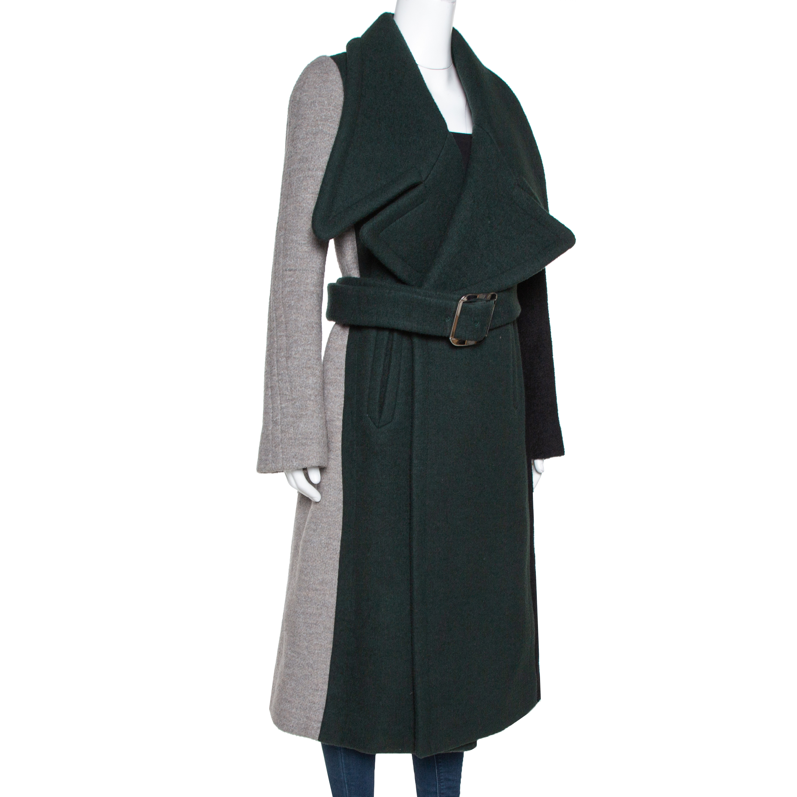 

Chloé Colorblock Wool Blend Belted Long Coat, Green