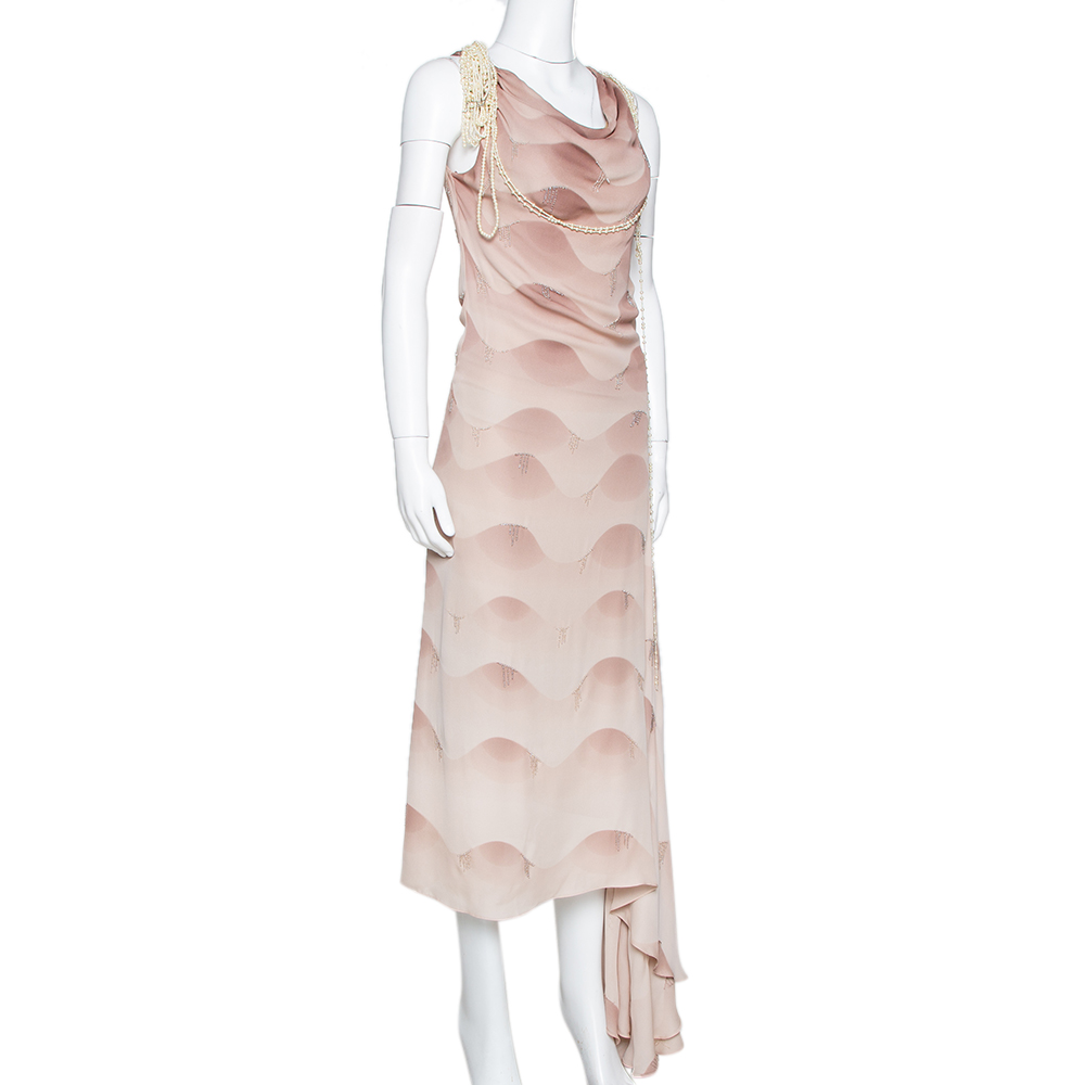 

Chloe Vintage Gazelle Ombre Silk Bead Embellished Cowl Neck Dress, Pink