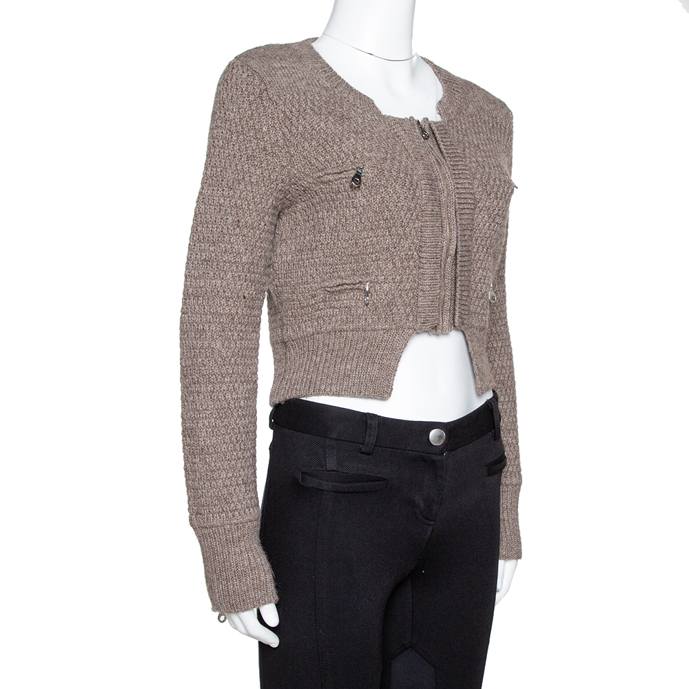 

Chloe Nuage Wool Knit Cropped Zip Front Jacket, Brown