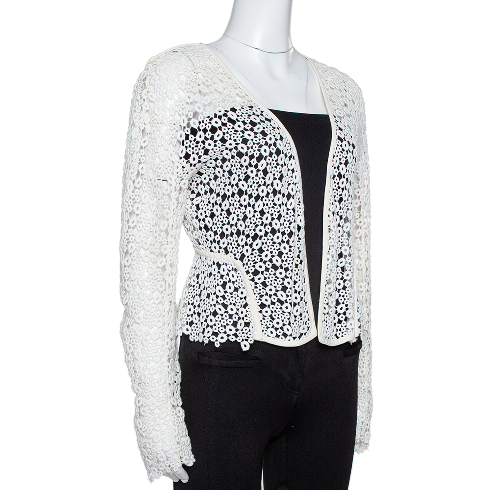 

Chloe Eggshell Eyelet Guipure Lace Open Front Cardigan, White