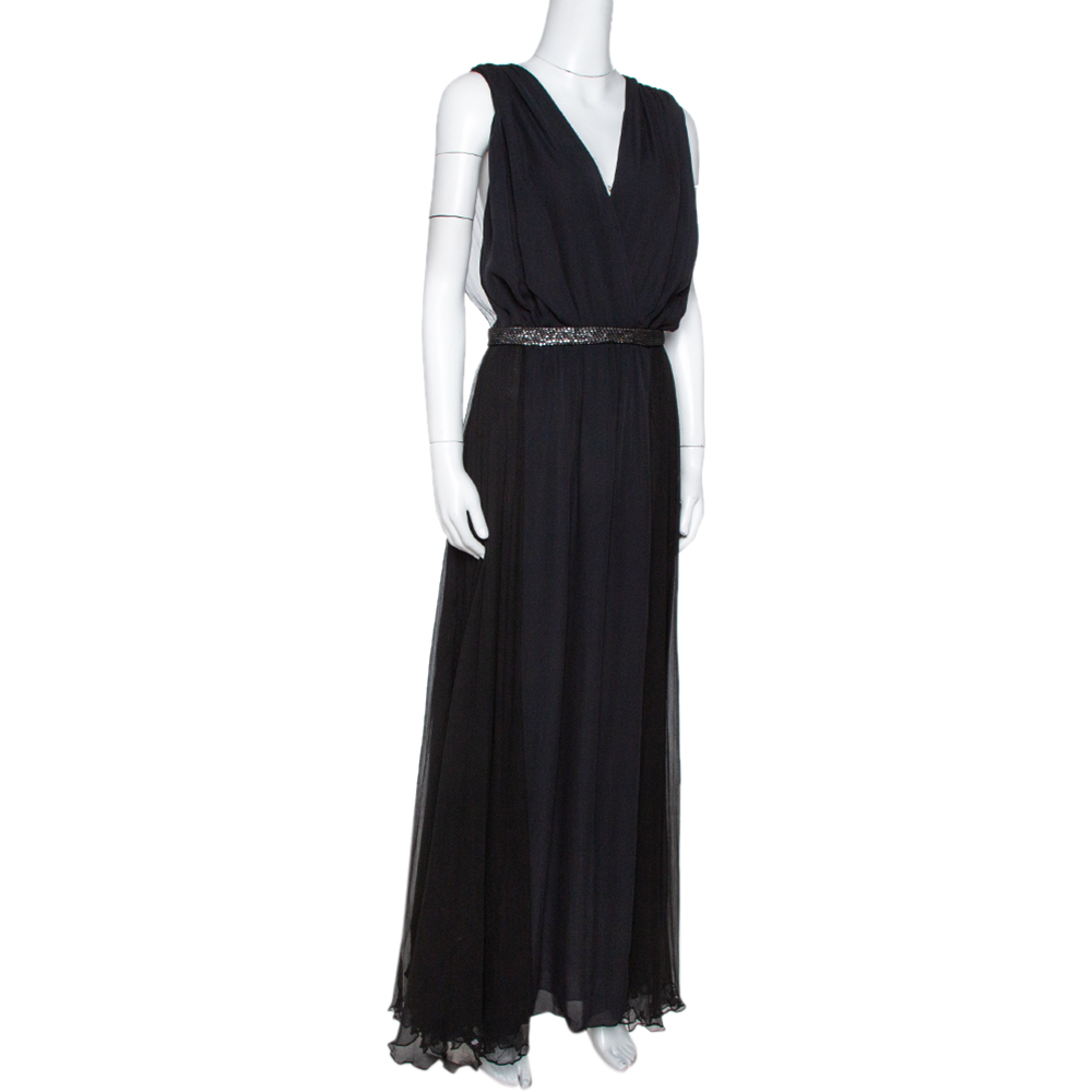 

Chloe Black Silk Embellished Sheer Back Sleeveless Gown