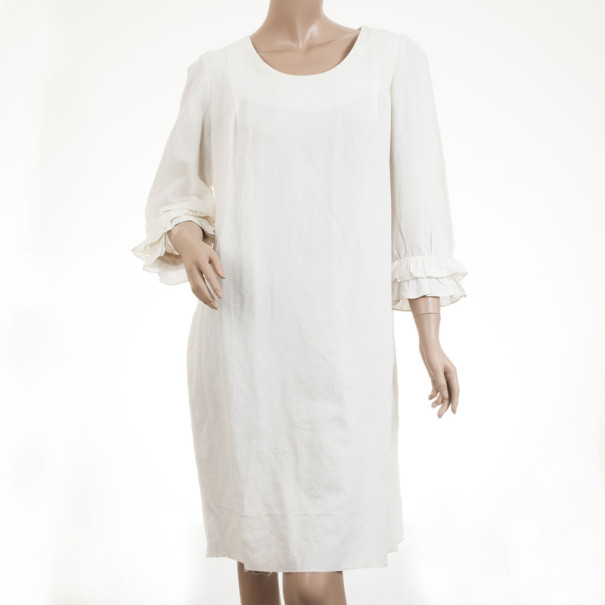 Pre Owned Chloe Cream Dress with Ruffled Sleeves L