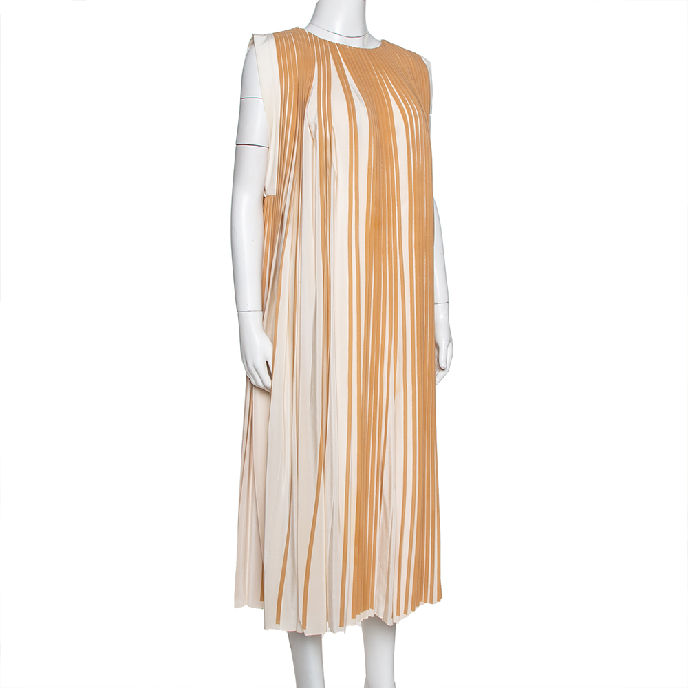 

Chlo÷ Cream Striped & Pleated Silk Sleeveless Flared Dress