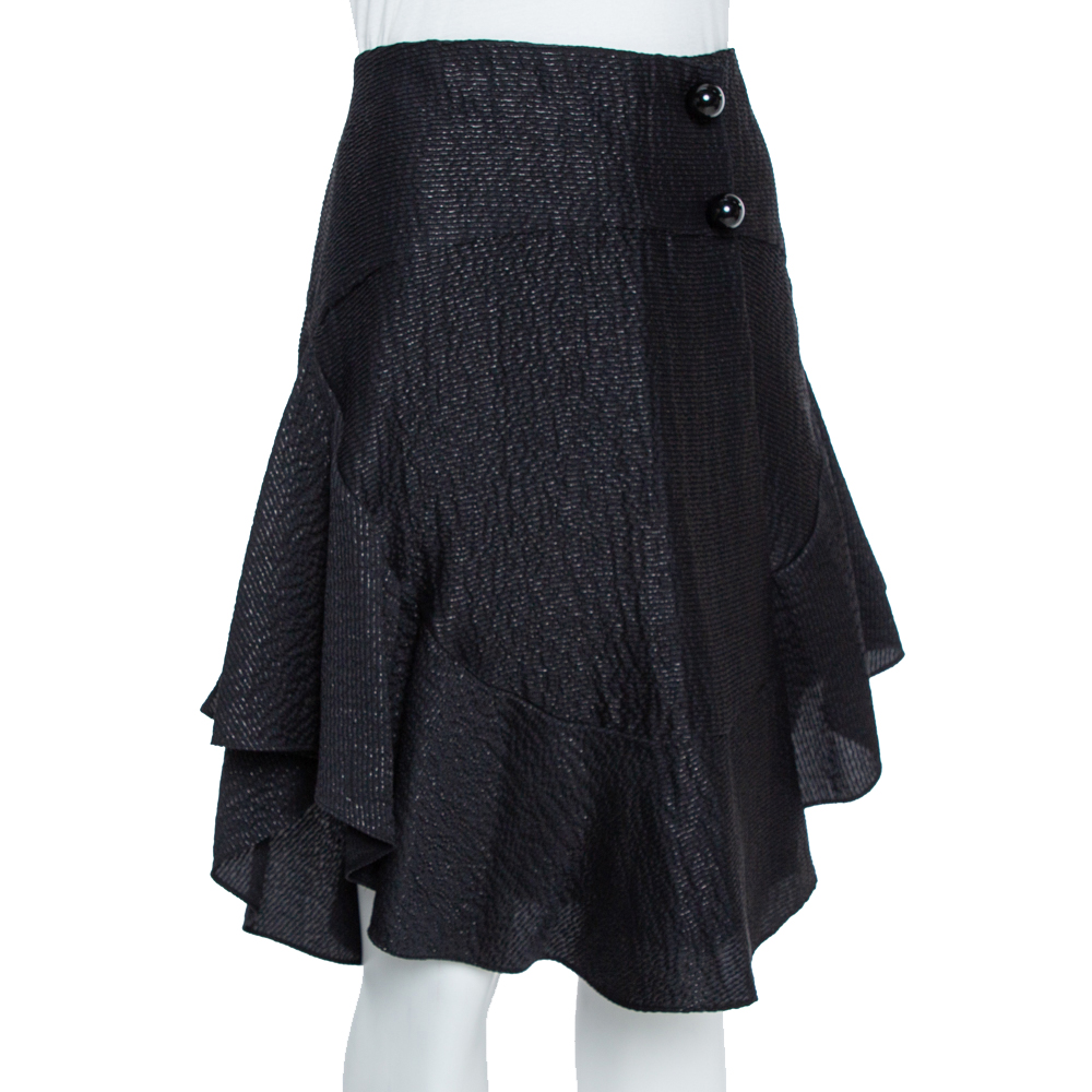 

Chloe Black Lurex Seersucker Silk Ruffle Detail Skirt