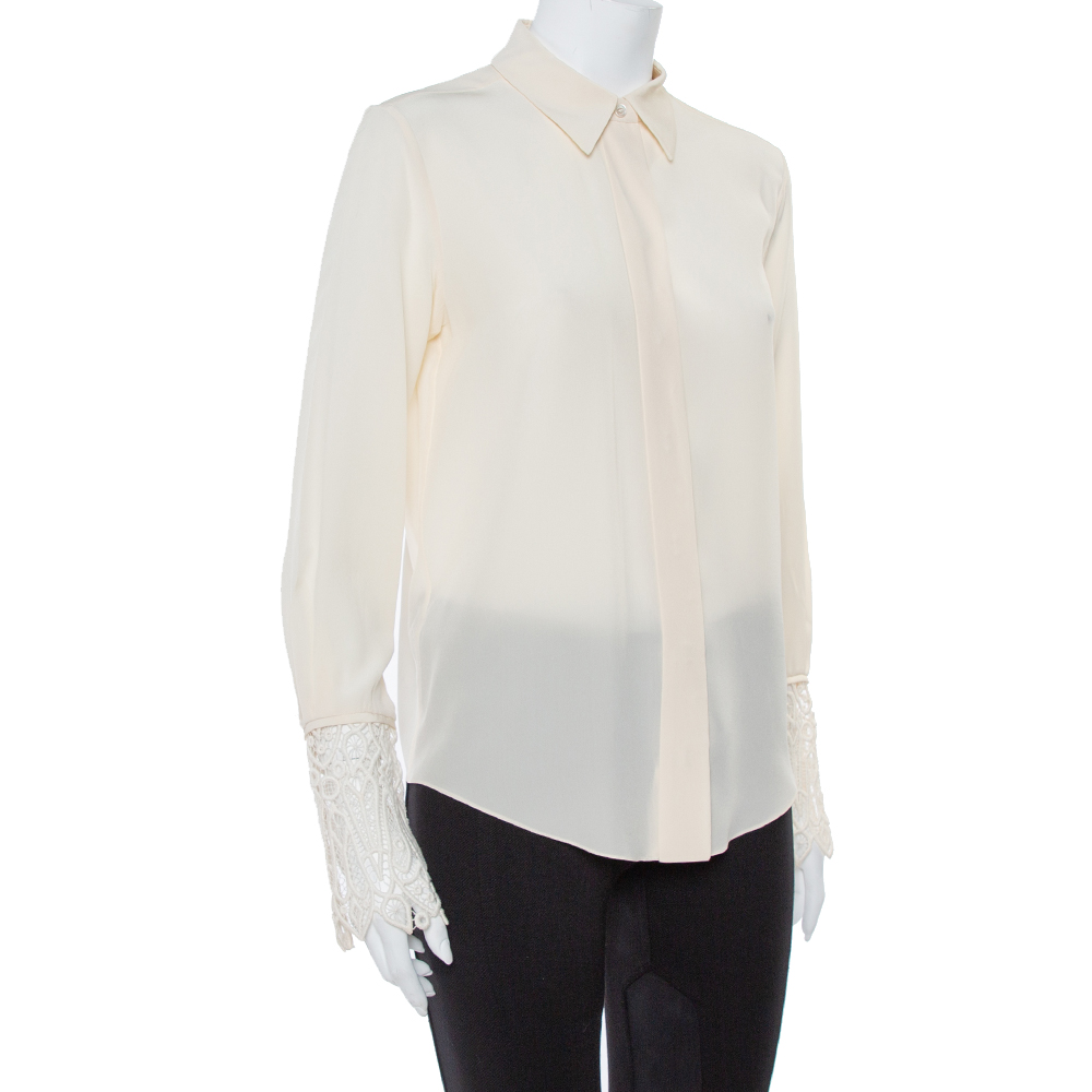 

Chloe Cream Silk Crepe & Lace Trim Detail Shirt