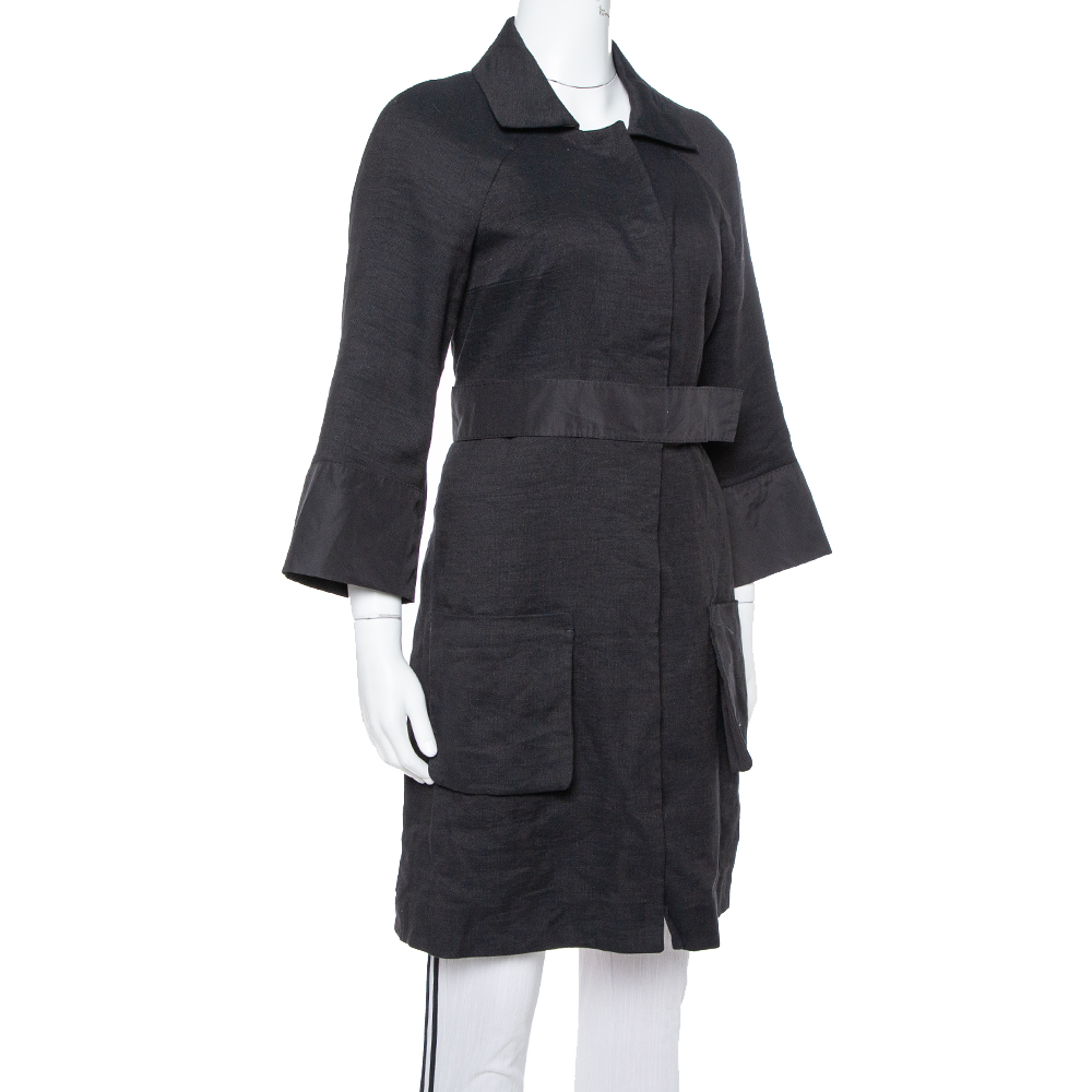 

Chloe Black Linen Satin Detail Knee Length Coat