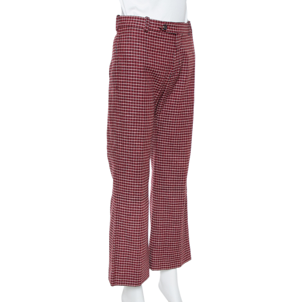 

Chloe Red & Black Checked Wool Flared Trousers