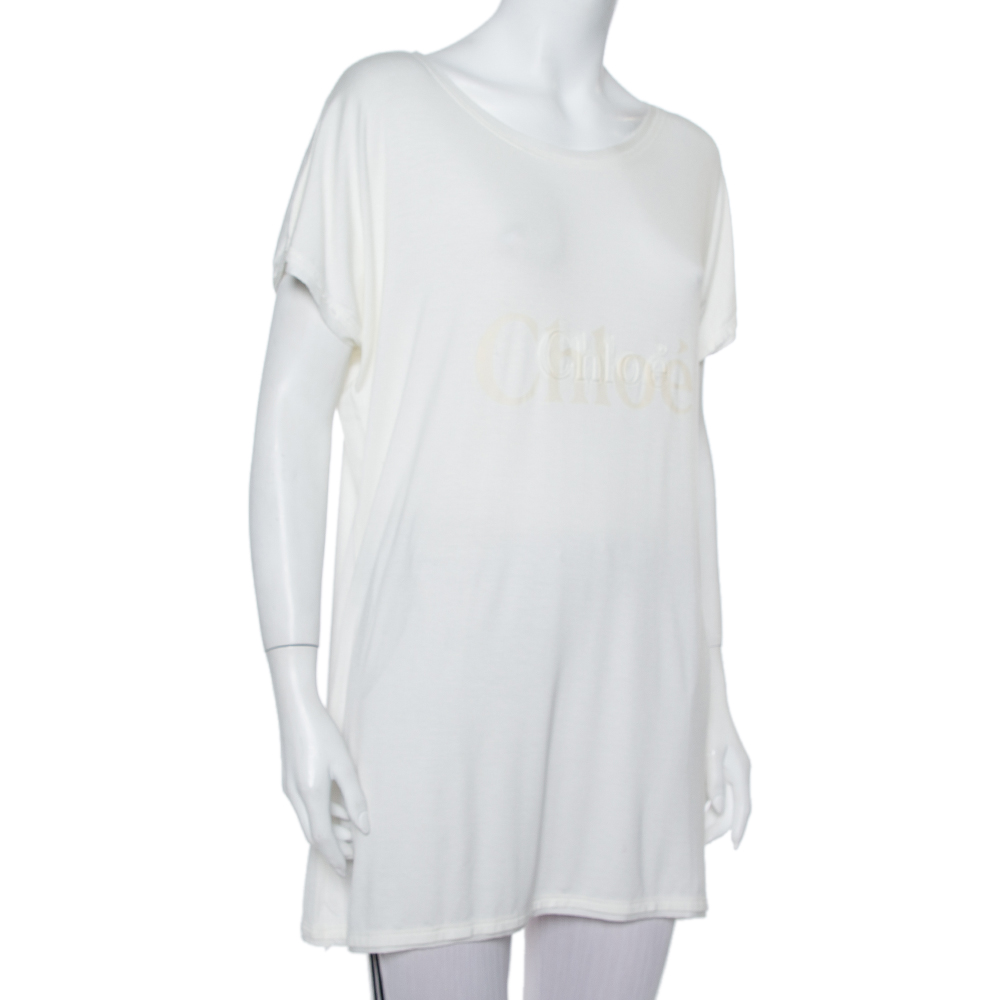 

Chloe Cream Knit Logo Printed Tunic