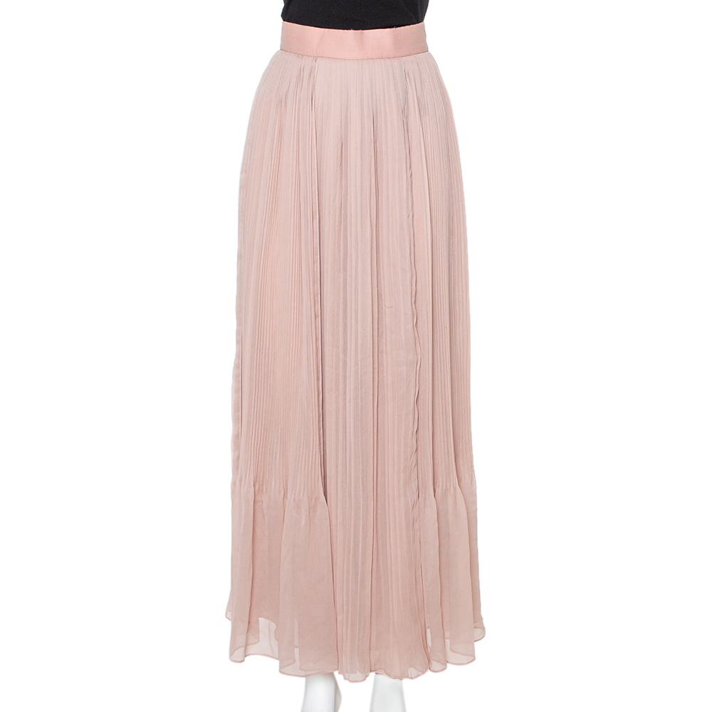 Pre-owned Chloé Pink Silk Chiffon Pleated Midi Skirt S
