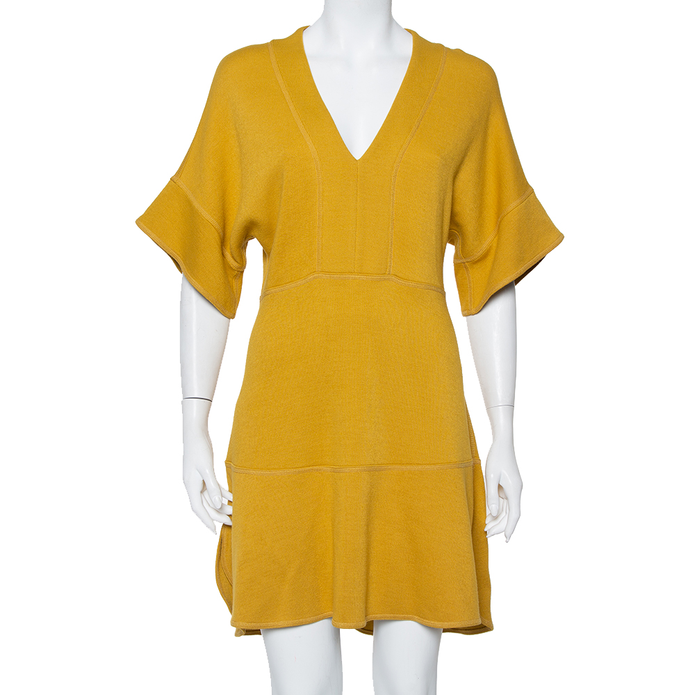 Pre-owned Chloé Mustard Yellow Knit Asymmetrical Hem Mini Dress S
