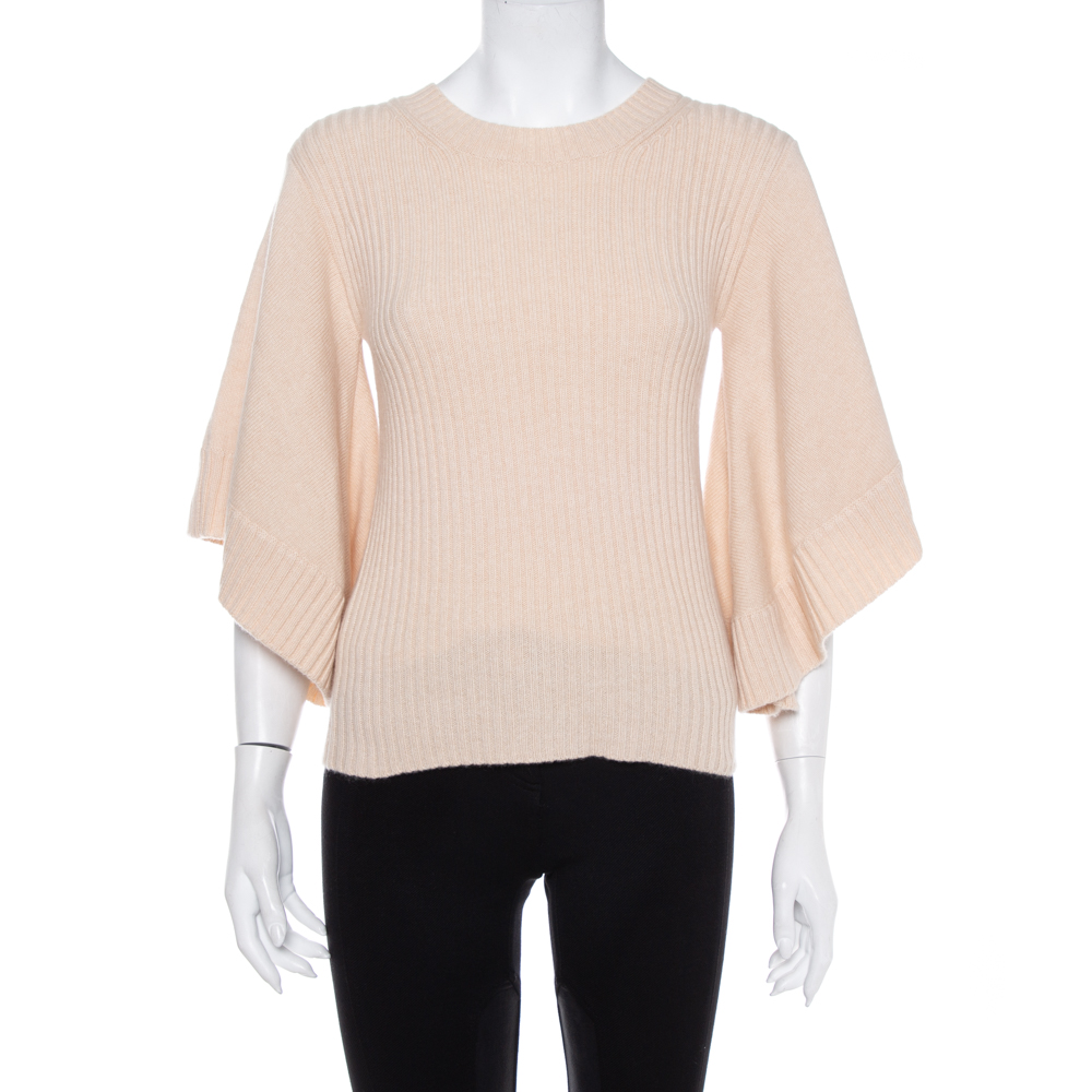 Pre-owned Chloé Chlo&eacute; Pale Pink Cashmere Wide Sleeve Sweater Xs