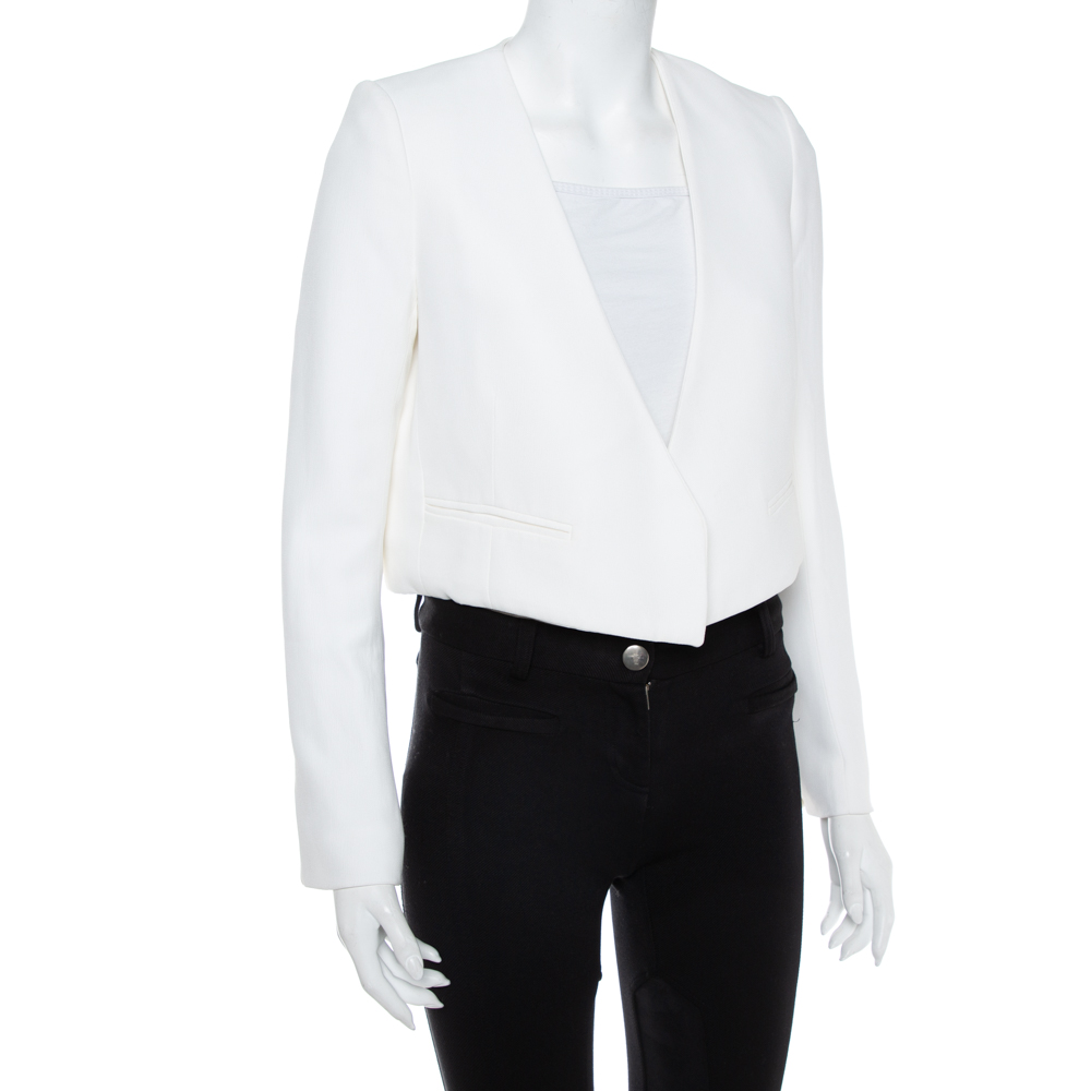 

Chloé Ivory Crepe Open Front Cropped Blazer, White