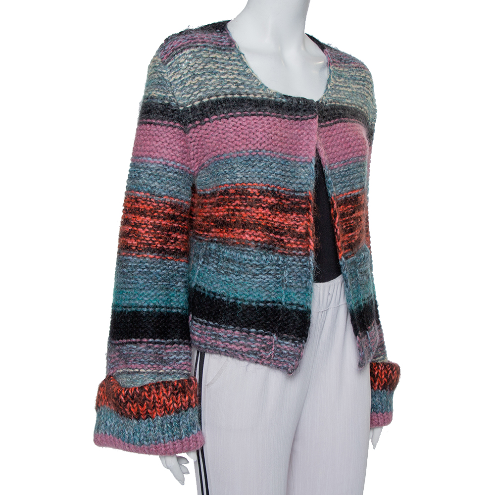 

Chloe Multicolor Wool & Mohair Bell Sleeve Open Front Cardigan