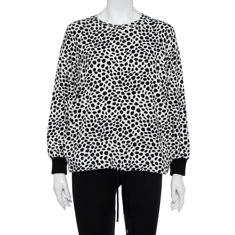 Pre-owned Chloé Monochrome Animal Printed Knit Waist Tie Detail Oversized Sweatshirt M In White