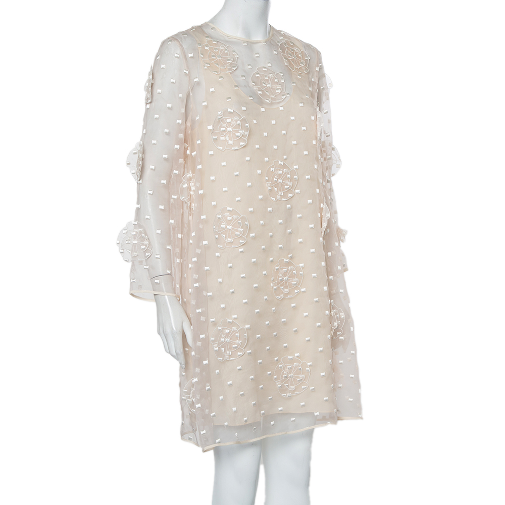 

Chloe Light Pink Embroidered Silk Applique Detail Shift Dress M