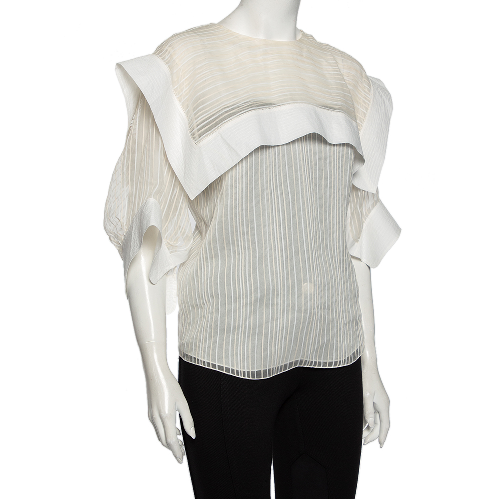 

Chloe White Striped Silk & Cotton Overlay Detail Top